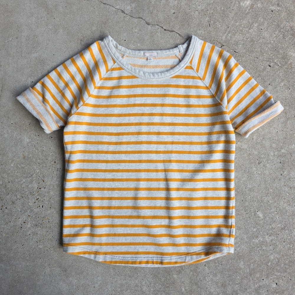 GAP Short‎ Sleeve Sweatshirt Size S Striped Orange Gray Roll Sleeve Nautical